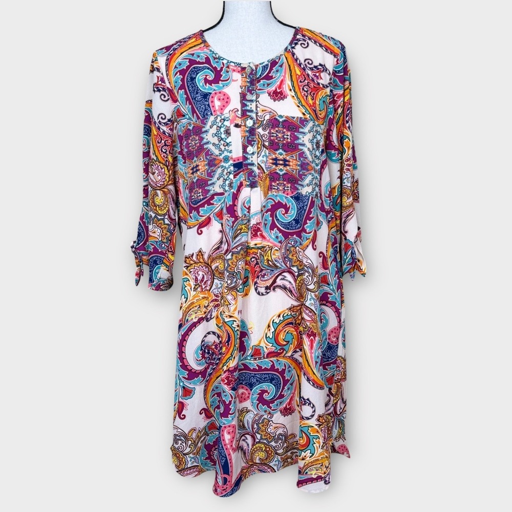 Fig and Flower Anthropologie Paisley Button‎ Front Tunic Dress Women's Medium